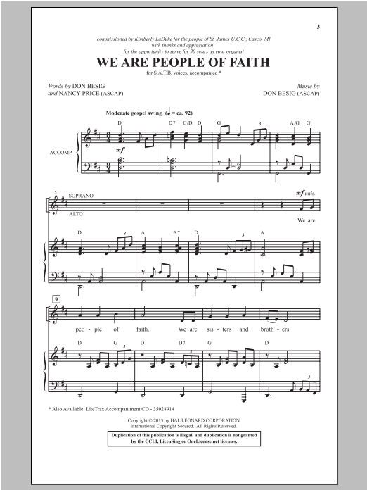 Nancy Price We Are People Of Faith sheet music notes and chords arranged for SATB Choir