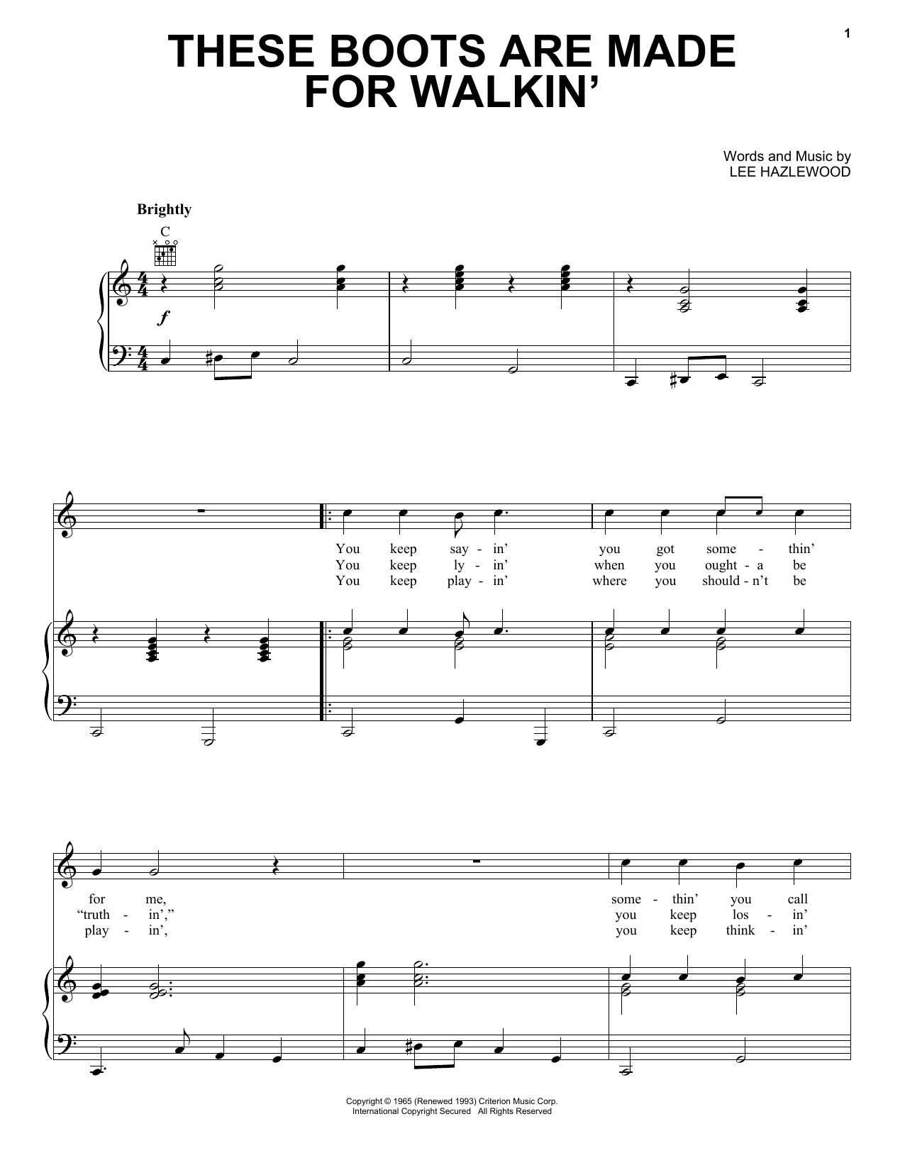 Nancy Sinatra These Boots Are Made For Walkin' sheet music notes and chords arranged for Lead Sheet / Fake Book