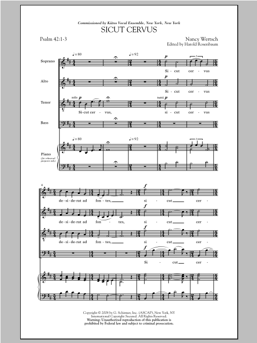 Nancy Wertsch Sicut Cervus sheet music notes and chords arranged for SATB Choir