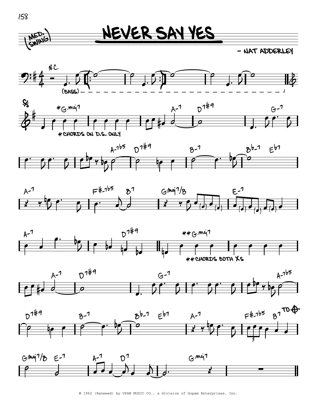 Nancy Wilson & Cannonball Adderley Never Say Yes sheet music notes and chords arranged for Real Book – Melody & Chords