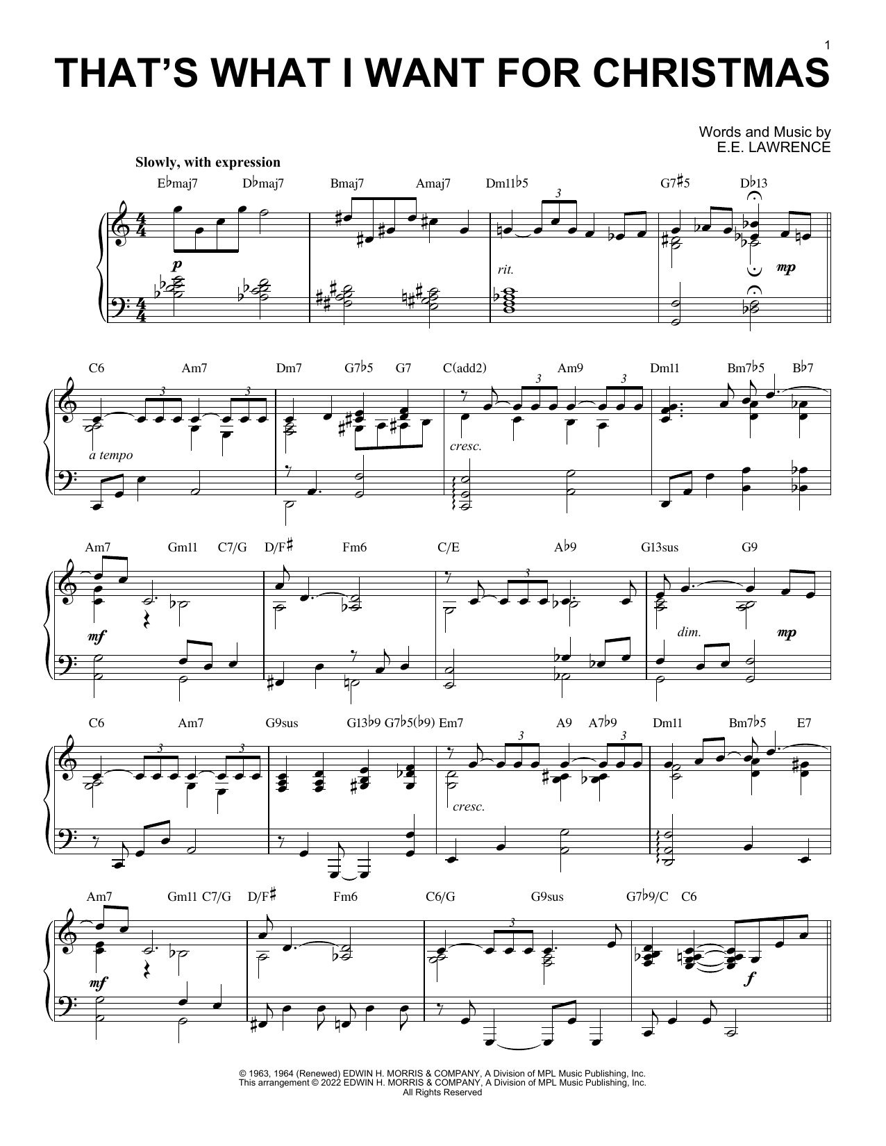 Nancy Wilson That's What I Want For Christmas [Jazz version] (arr. Brent Edstrom) sheet music notes and chords arranged for Piano Solo