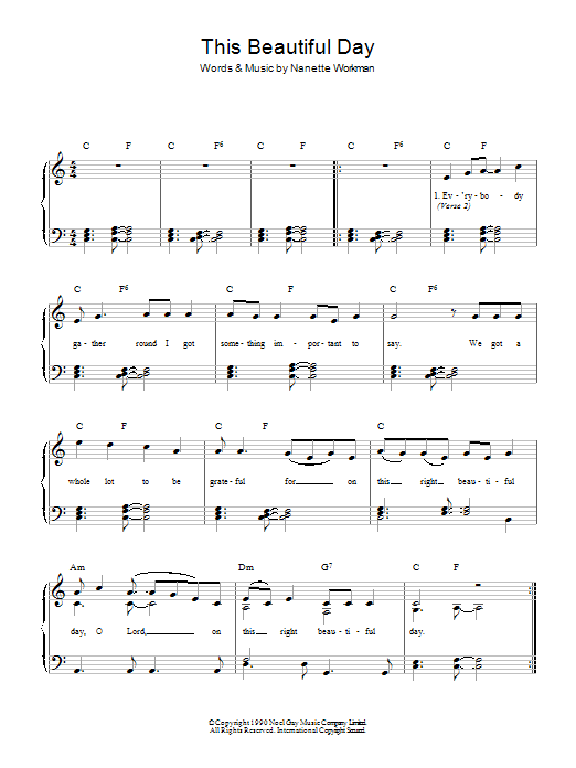 Nanette Workman This Beautiful Day sheet music notes and chords arranged for Easy Piano