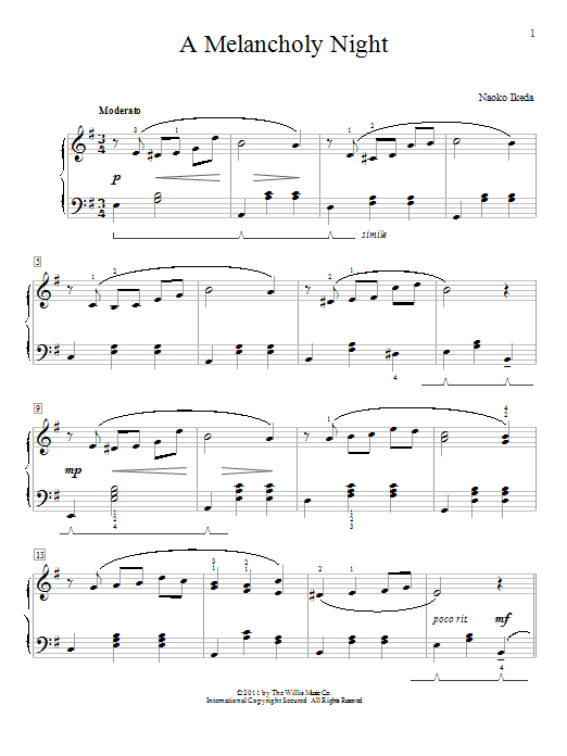 Naoko Ikeda A Melancholy Night sheet music notes and chords arranged for Educational Piano