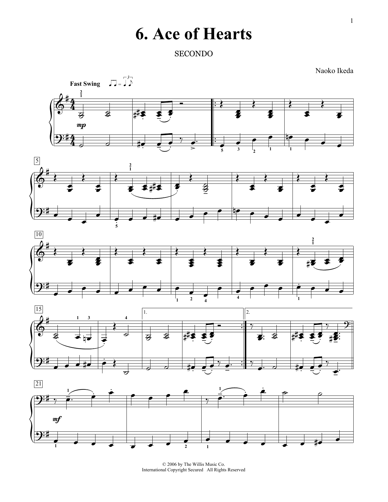 Naoko Ikeda Ace Of Hearts sheet music notes and chords arranged for Piano Duet