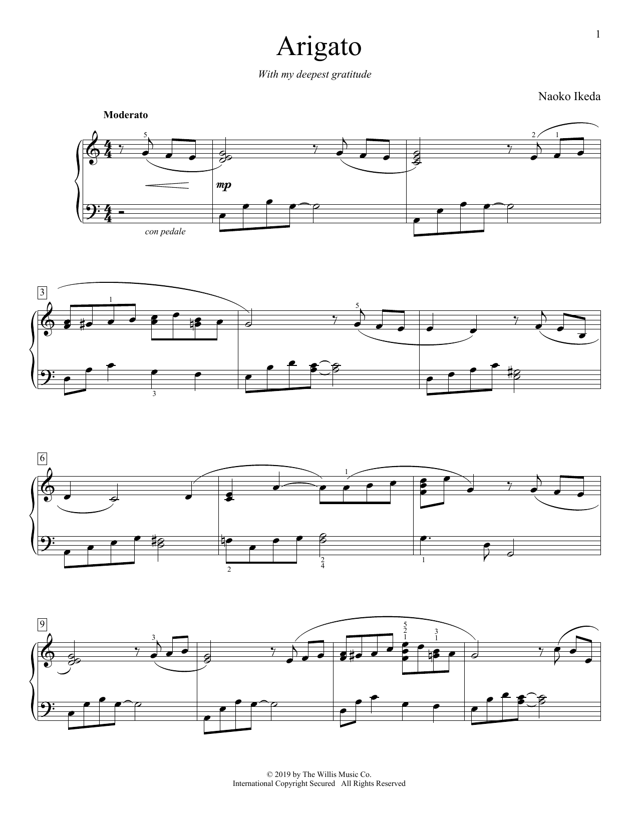 Naoko Ikeda Arigato sheet music notes and chords arranged for Educational Piano