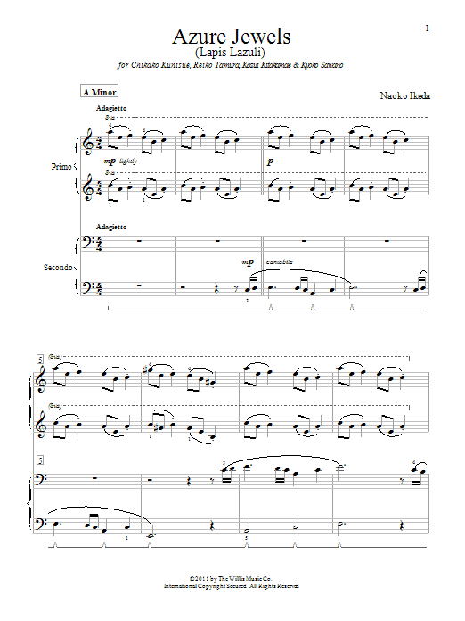 Naoko Ikeda Azure Jewels sheet music notes and chords arranged for Piano Duet