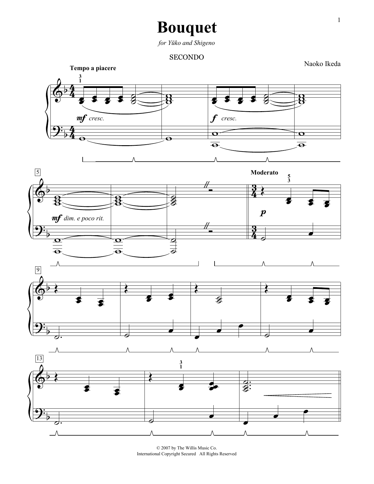 Naoko Ikeda Bouquet sheet music notes and chords arranged for Piano Duet