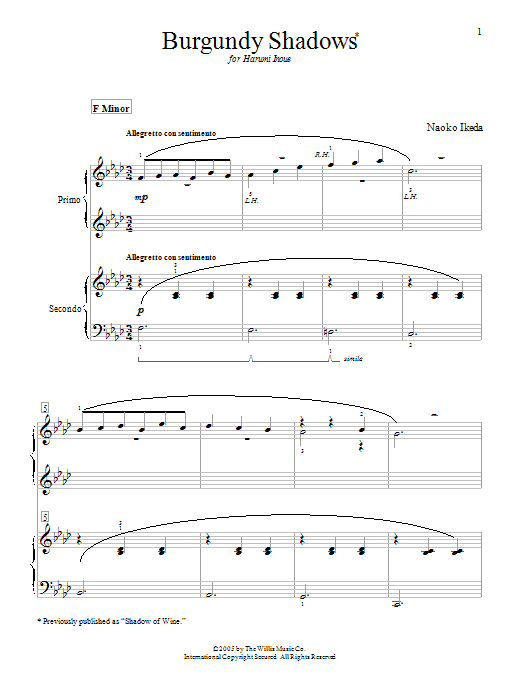 Naoko Ikeda Burgundy Shadows (Shadow Of Wine) sheet music notes and chords arranged for Piano Duet