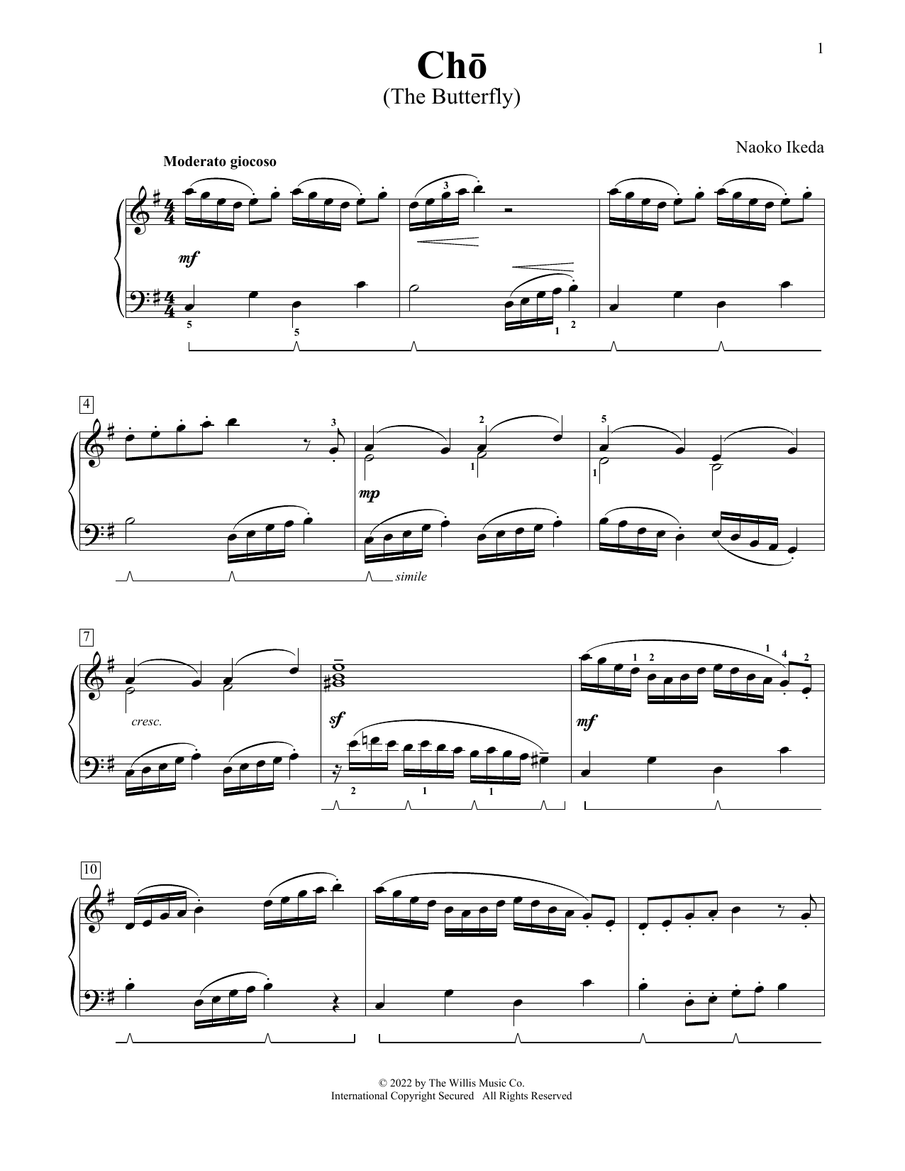 Naoko Ikeda Cho (The Butterfly) sheet music notes and chords arranged for Educational Piano