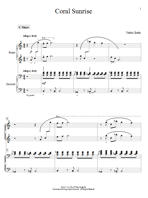 Naoko Ikeda Coral Sunrise sheet music notes and chords arranged for Piano Duet
