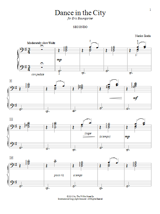 Naoko Ikeda Dance In The City sheet music notes and chords arranged for Piano Duet