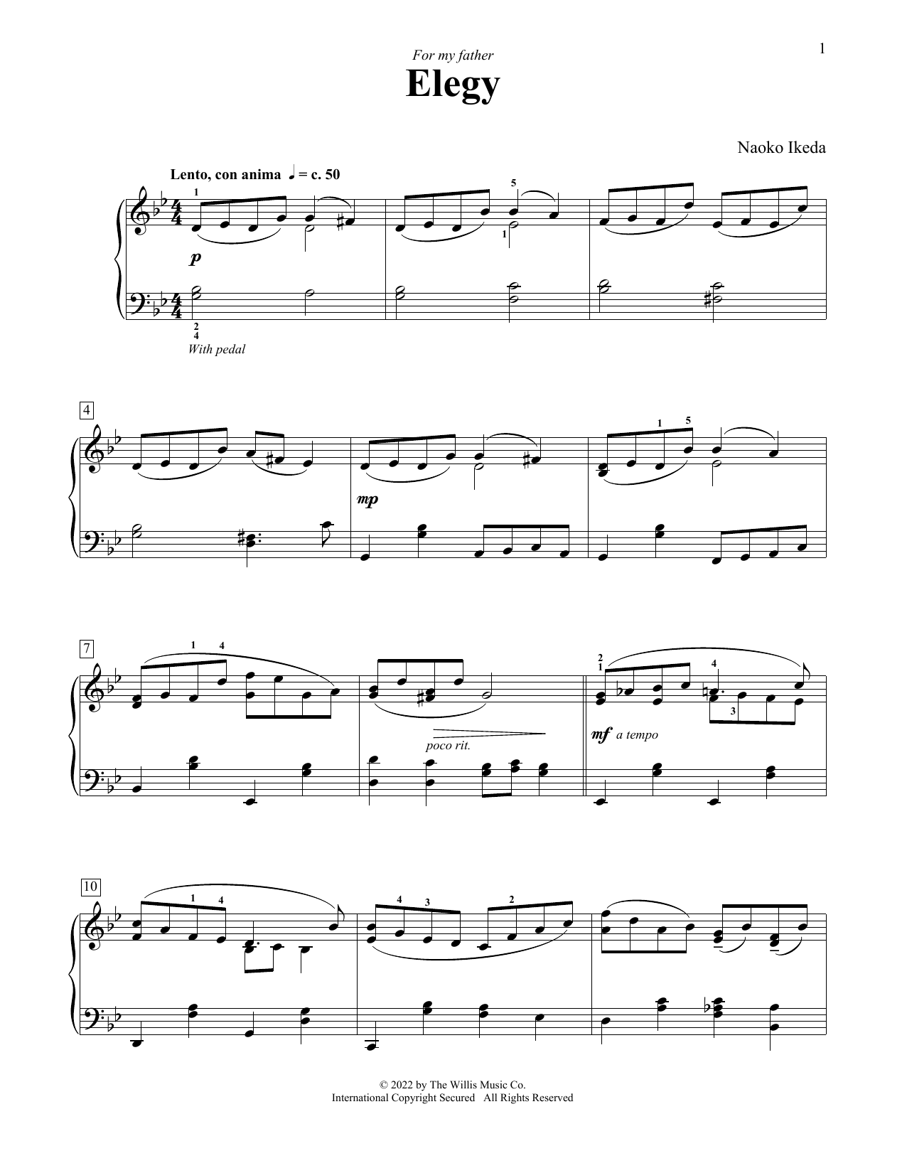 Naoko Ikeda Elegy sheet music notes and chords arranged for Educational Piano