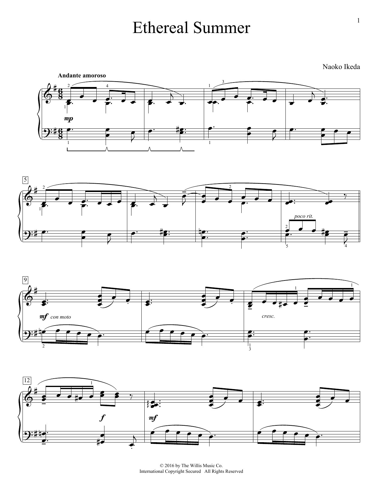Naoko Ikeda Ethereal Summer sheet music notes and chords arranged for Educational Piano