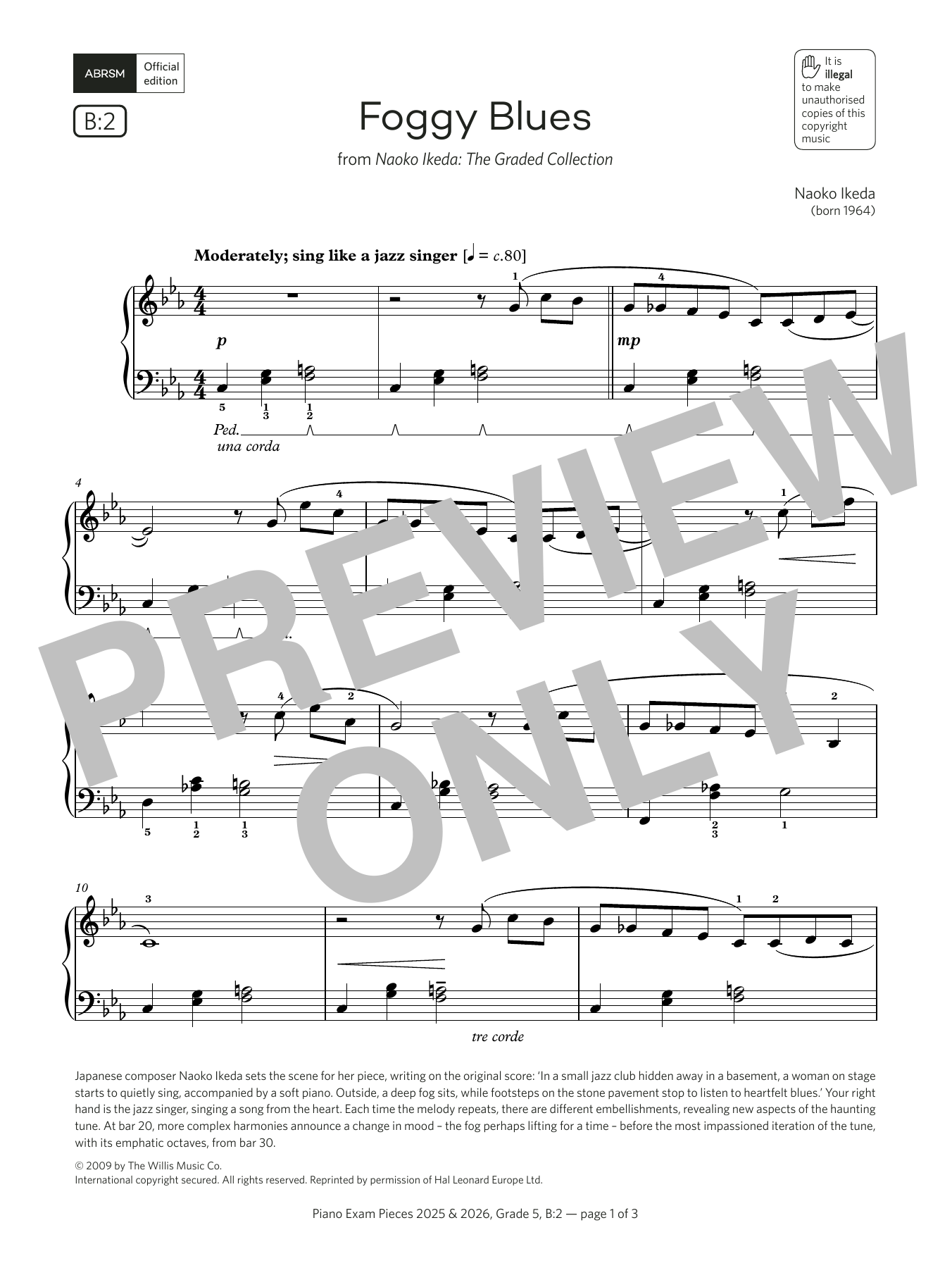 Naoko Ikeda Foggy Blues (Grade 5, list B2, from the ABRSM Piano Syllabus 2025 & 2026) sheet music notes and chords arranged for Piano Solo