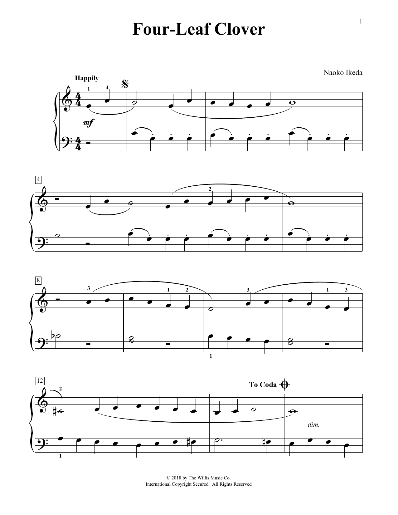 Naoko Ikeda Four-Leaf Clover sheet music notes and chords arranged for Educational Piano