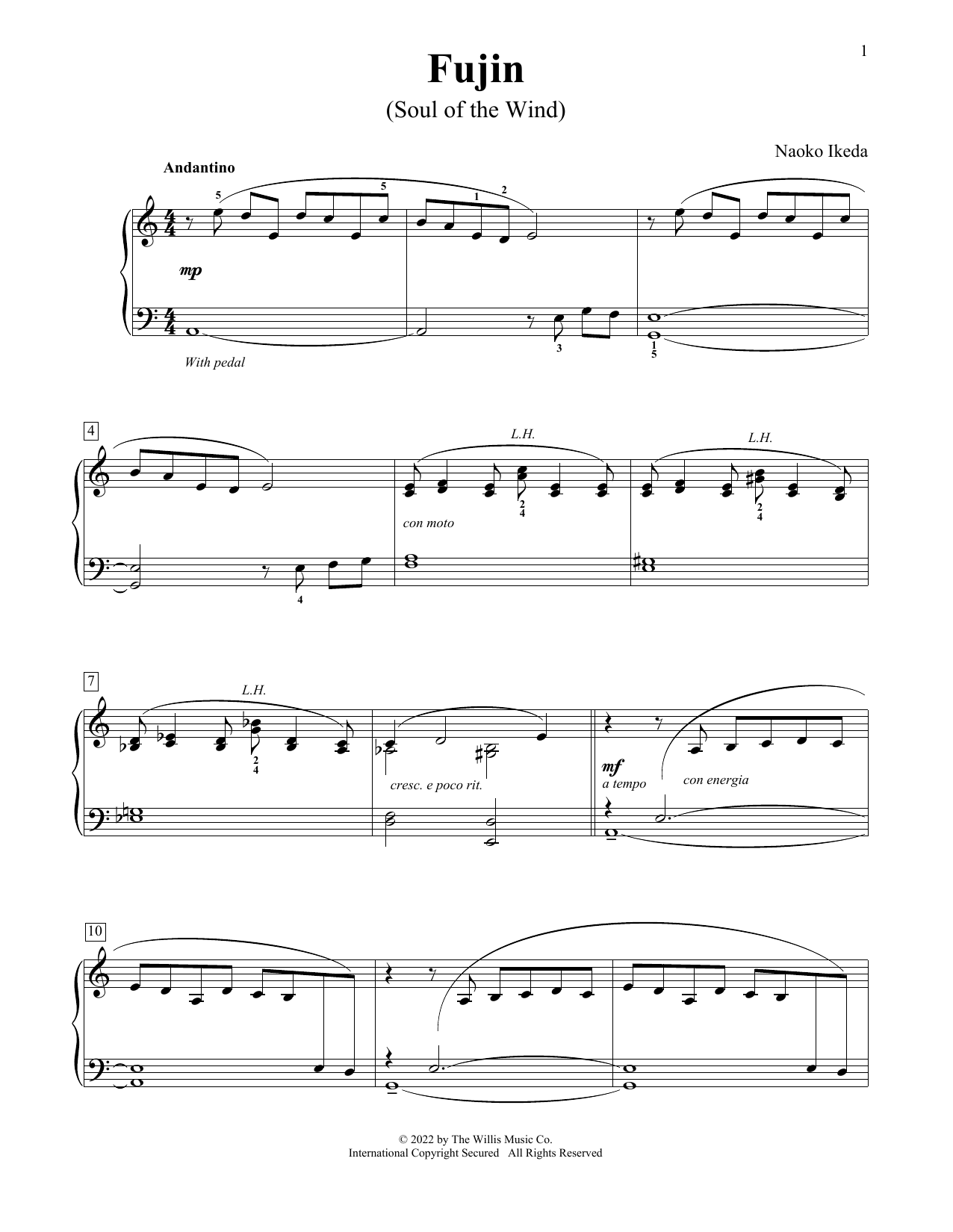 Naoko Ikeda Fujin (Soul Of The Wind) sheet music notes and chords arranged for Educational Piano