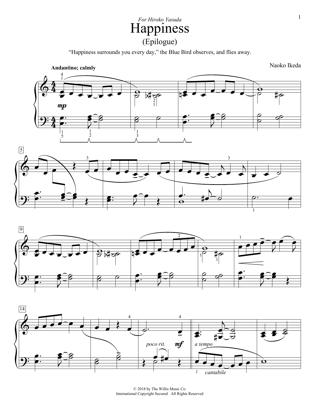Naoko Ikeda Happiness (Epilogue) sheet music notes and chords arranged for Educational Piano