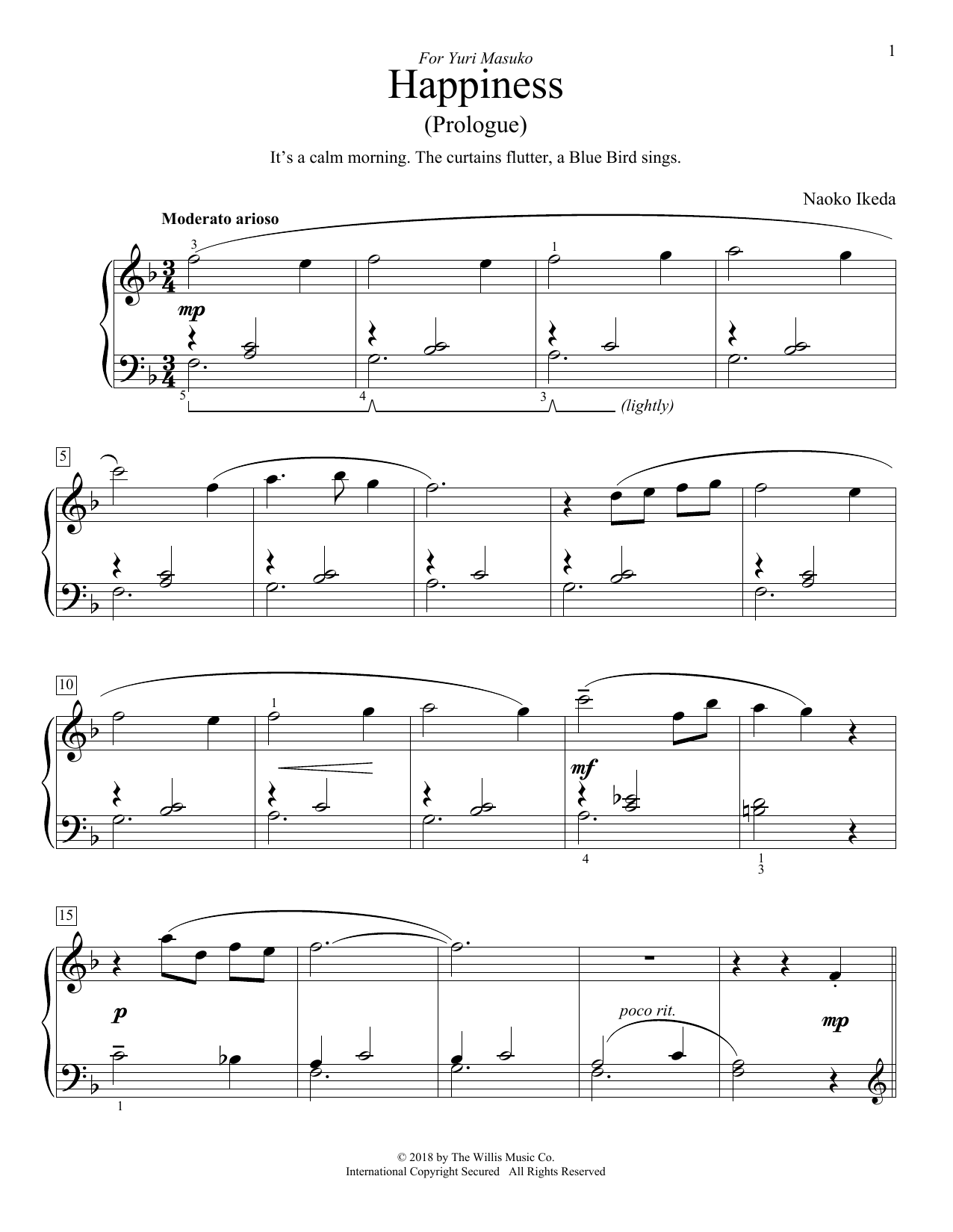 Naoko Ikeda Happiness (Prologue) sheet music notes and chords arranged for Educational Piano