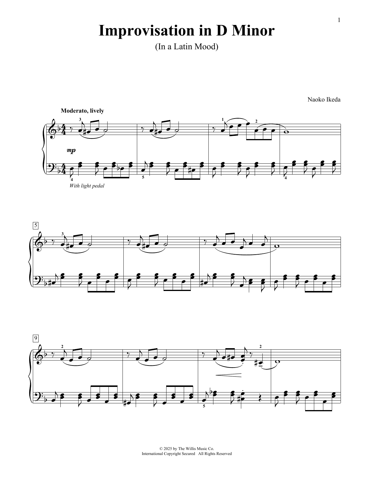 Naoko Ikeda Improvisation In D Minor sheet music notes and chords arranged for Educational Piano