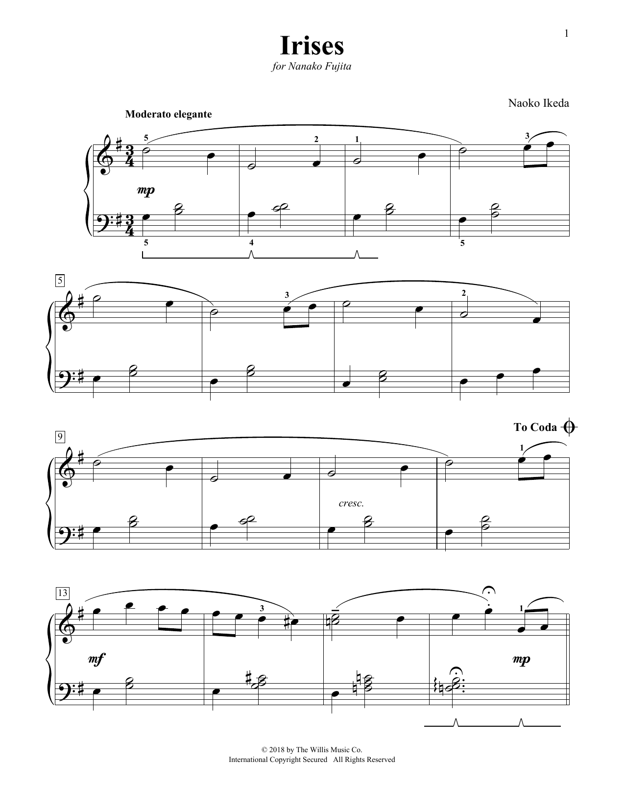 Naoko Ikeda Irises sheet music notes and chords arranged for Educational Piano