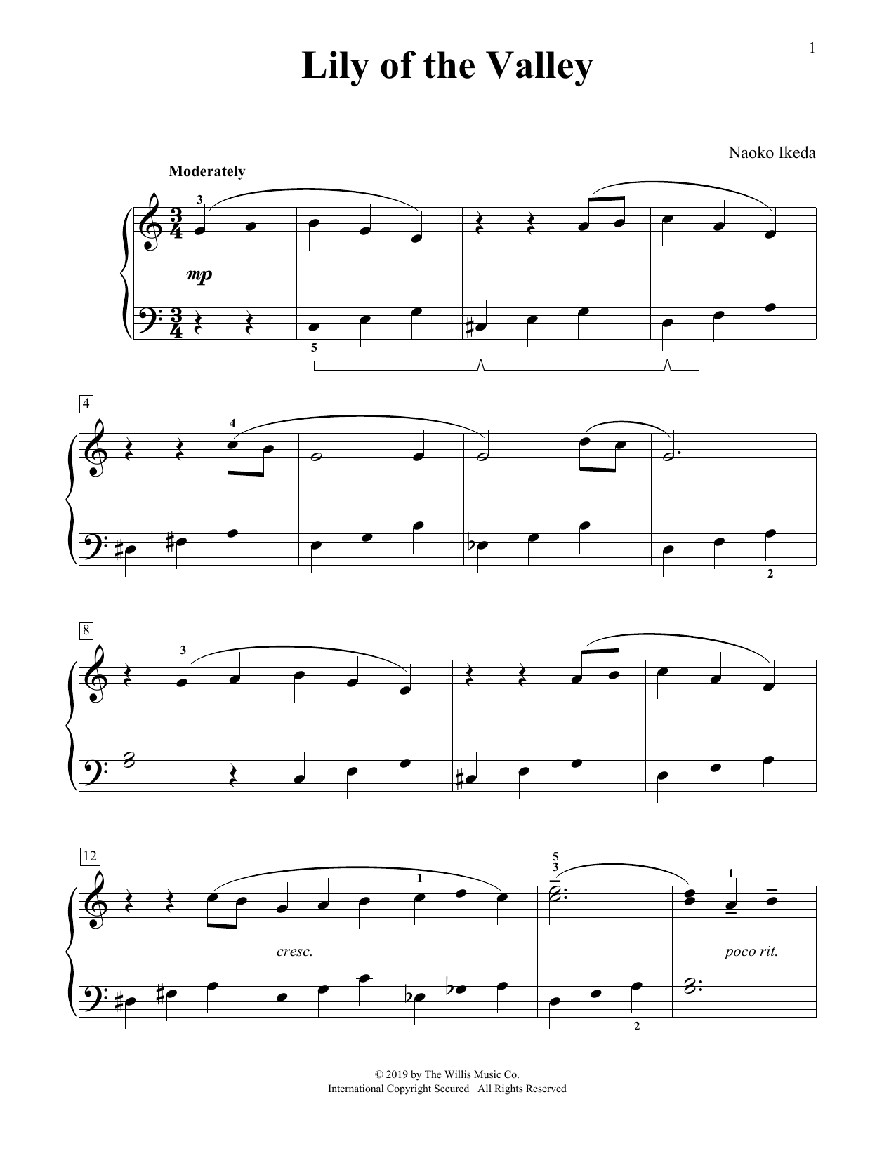 Naoko Ikeda Lily Of The Valley sheet music notes and chords arranged for Educational Piano