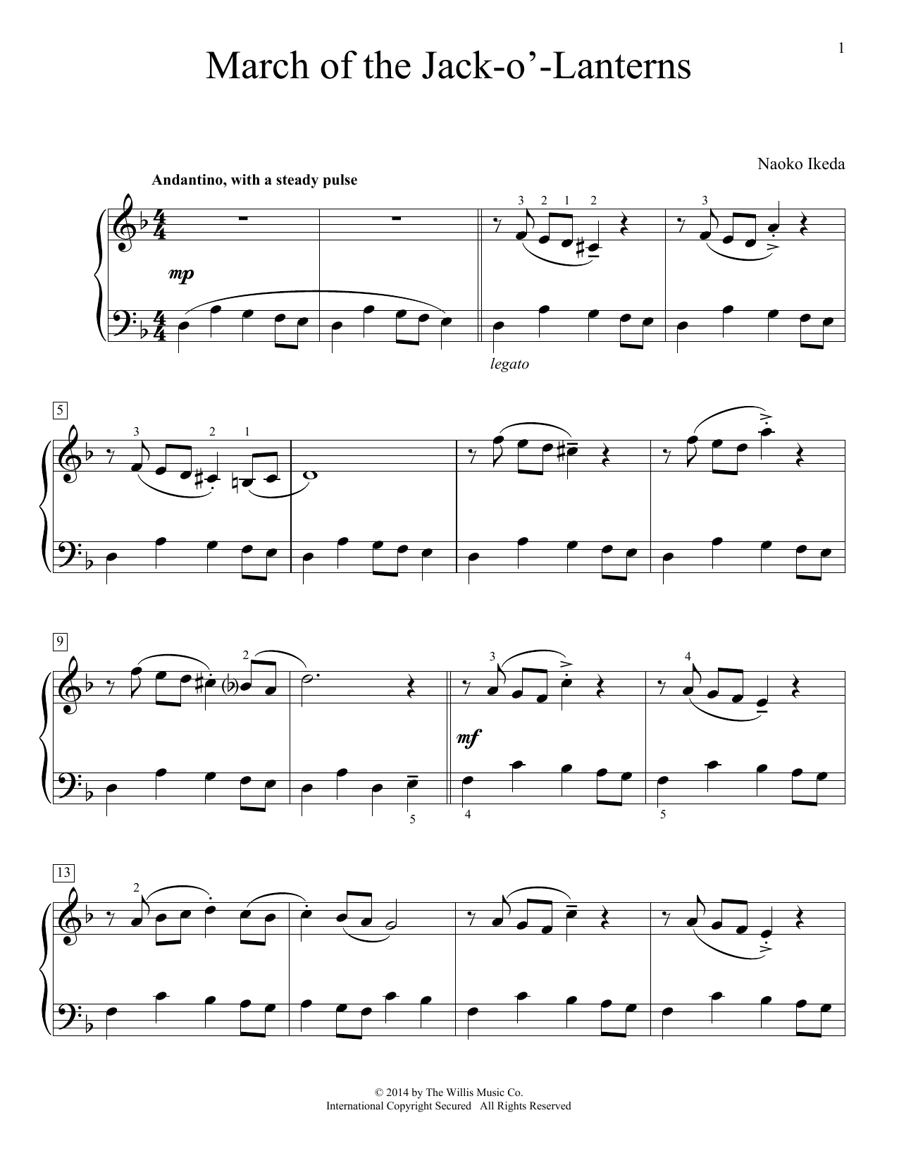 Naoko Ikeda March Of The Jack-O'-Lanterns sheet music notes and chords arranged for Educational Piano