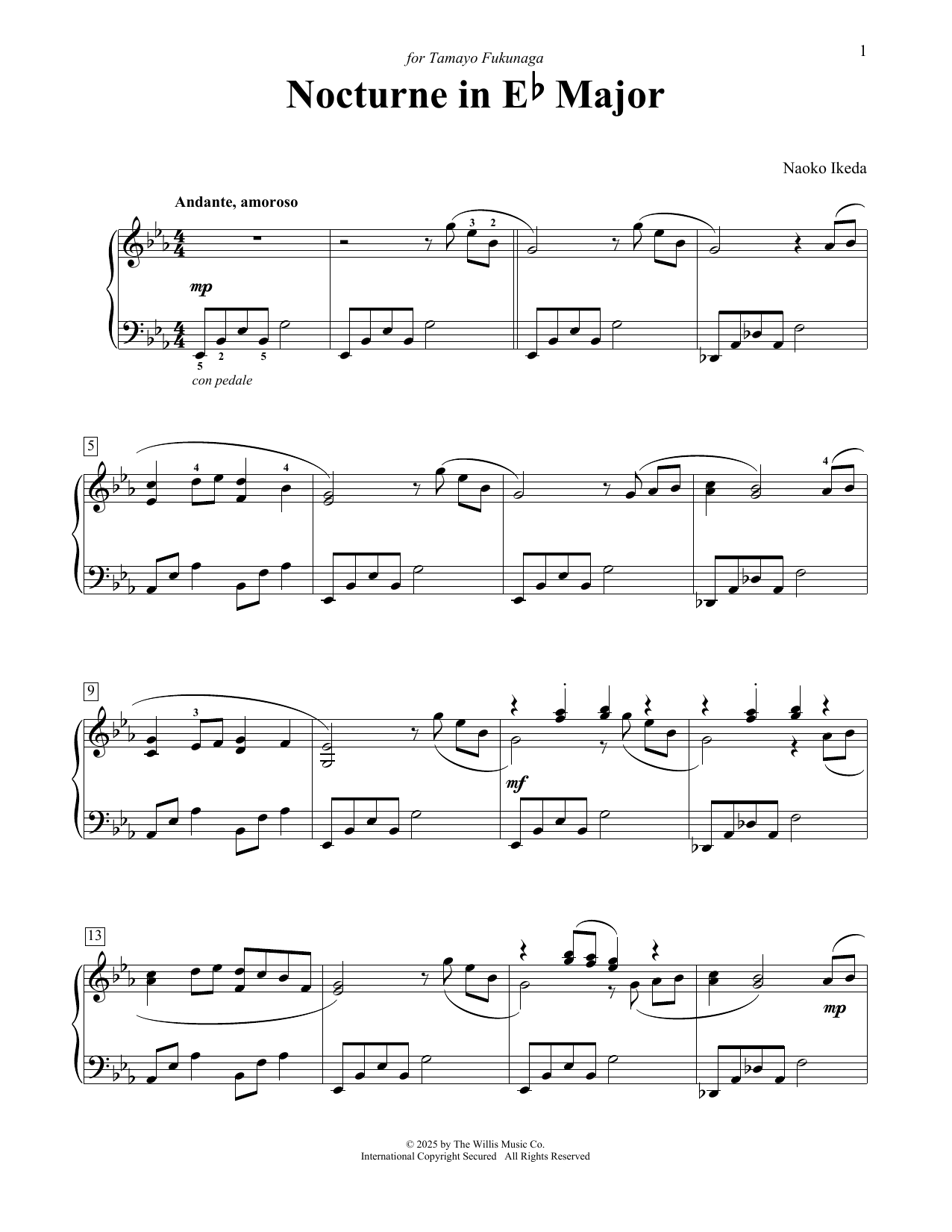 Naoko Ikeda Nocturne In E-Flat Major sheet music notes and chords arranged for Educational Piano