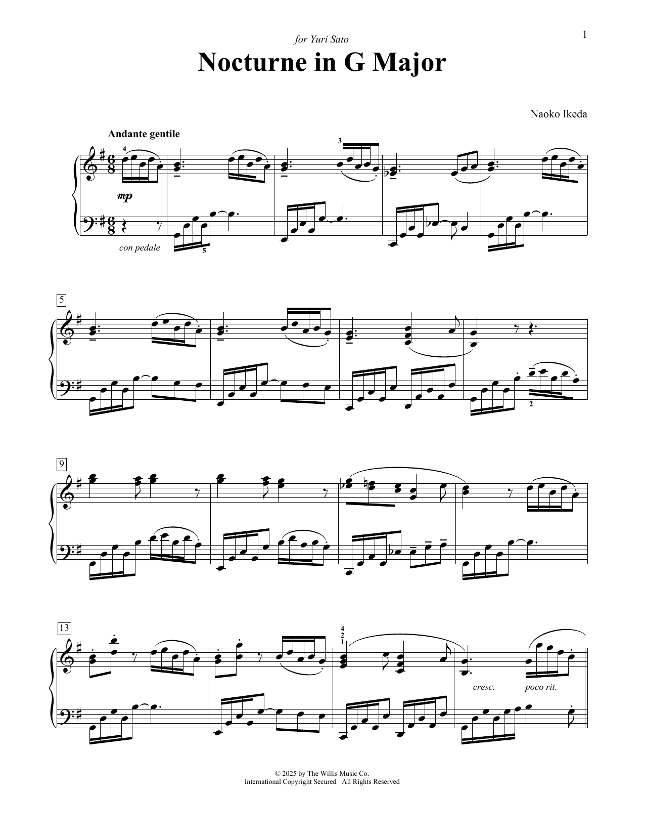 Naoko Ikeda Nocturne In G Major sheet music notes and chords arranged for Educational Piano
