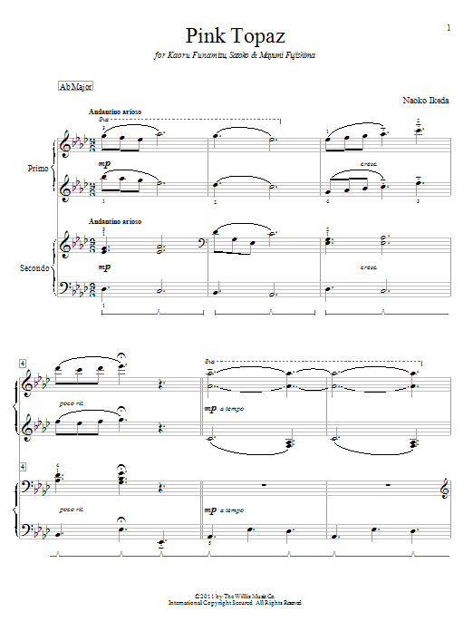 Naoko Ikeda Pink Topaz sheet music notes and chords arranged for Piano Duet