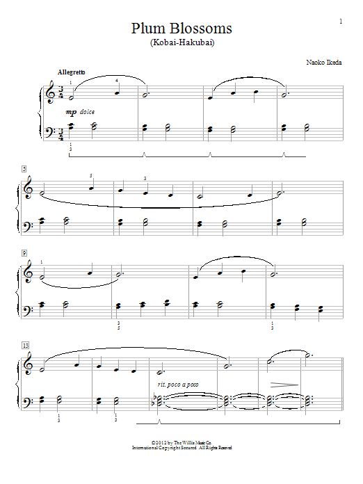 Naoko Ikeda Plum Blossoms (Kobai-Hakubai) sheet music notes and chords arranged for Educational Piano