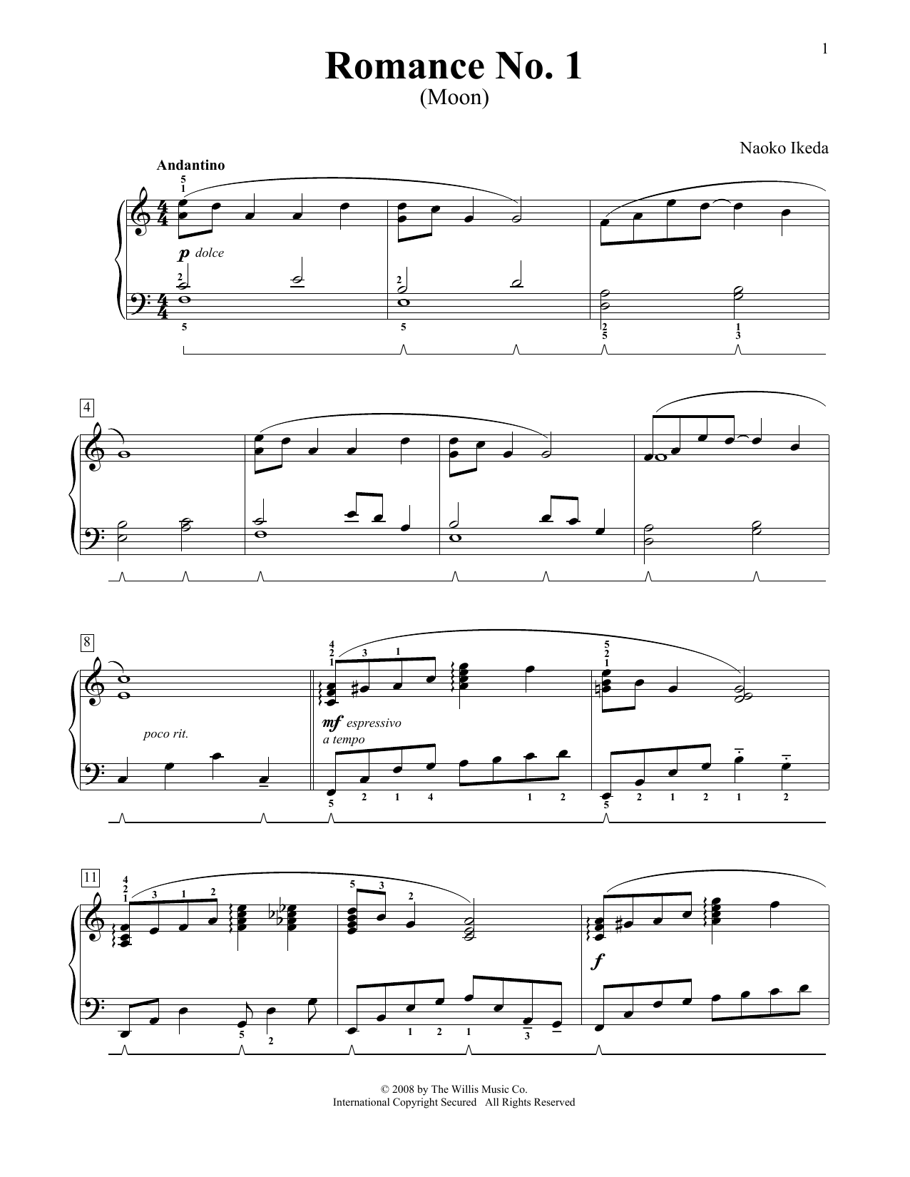 Naoko Ikeda Two Romances sheet music notes and chords arranged for Educational Piano