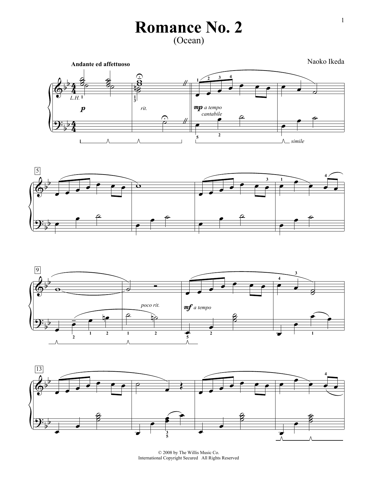 Naoko Ikeda Romance No. 2 (Ocean) sheet music notes and chords arranged for Educational Piano