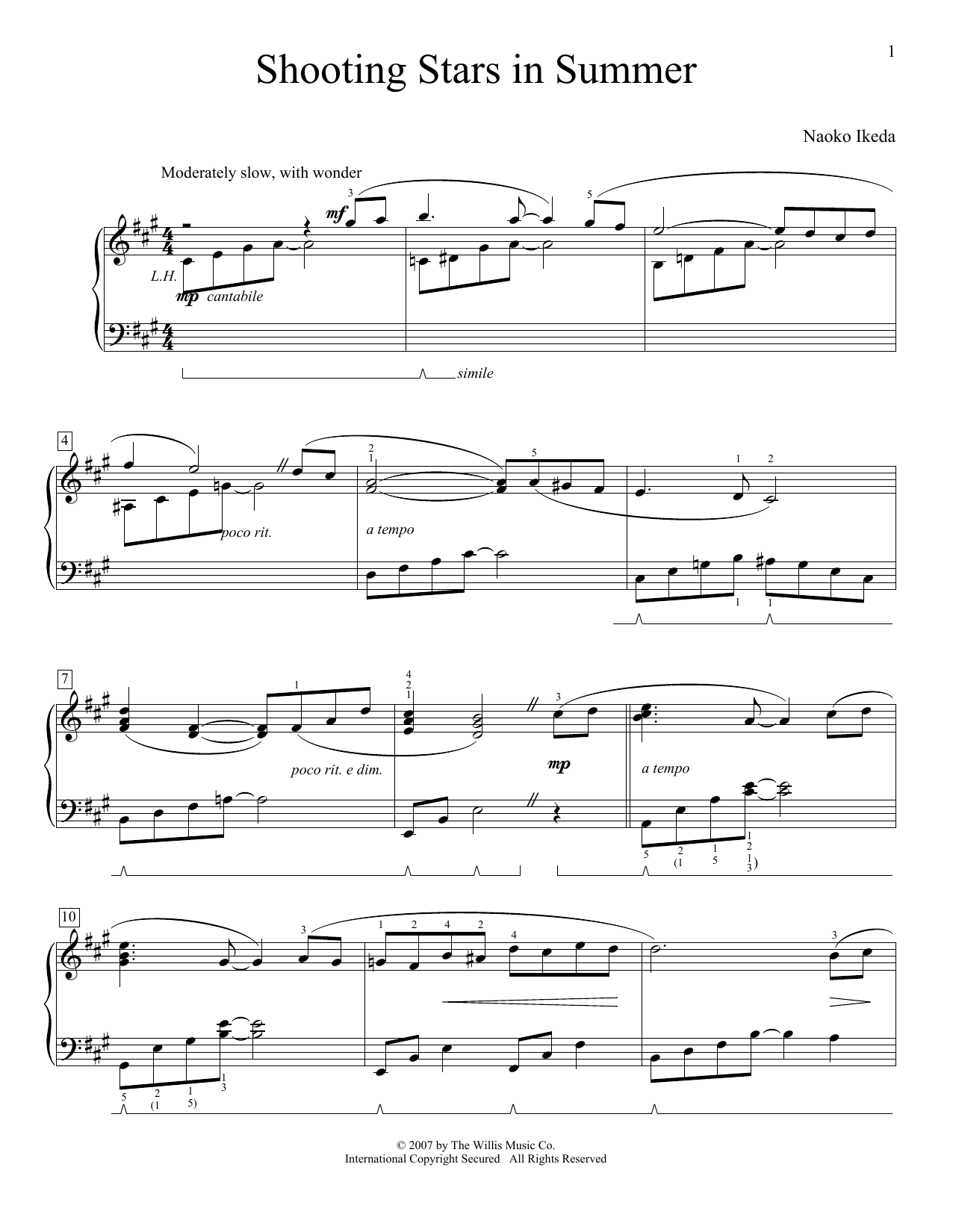 Naoko Ikeda Shooting Stars In Summer sheet music notes and chords arranged for Educational Piano