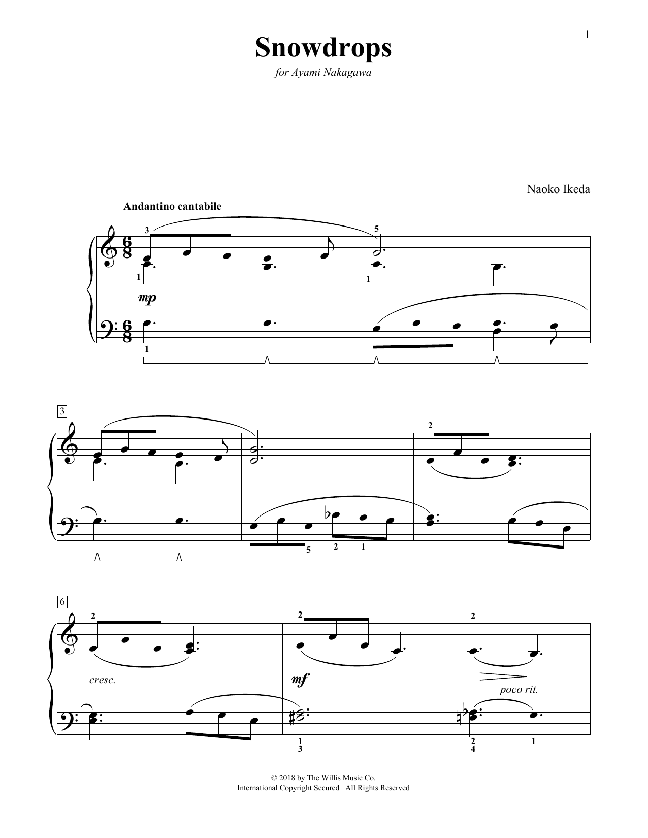 Naoko Ikeda Snowdrops sheet music notes and chords arranged for Educational Piano