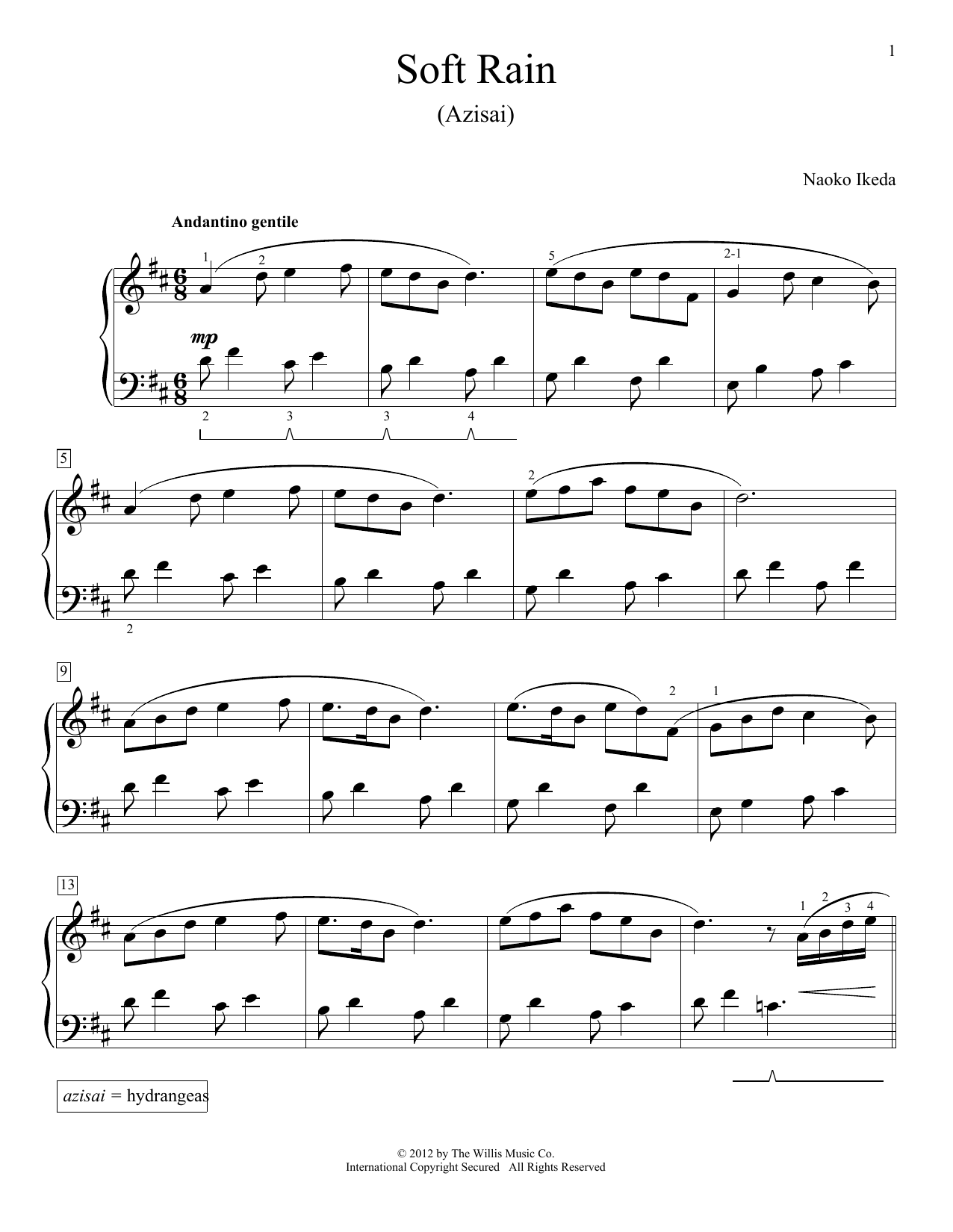 Naoko Ikeda Soft Rain (Azisai) sheet music notes and chords arranged for Educational Piano