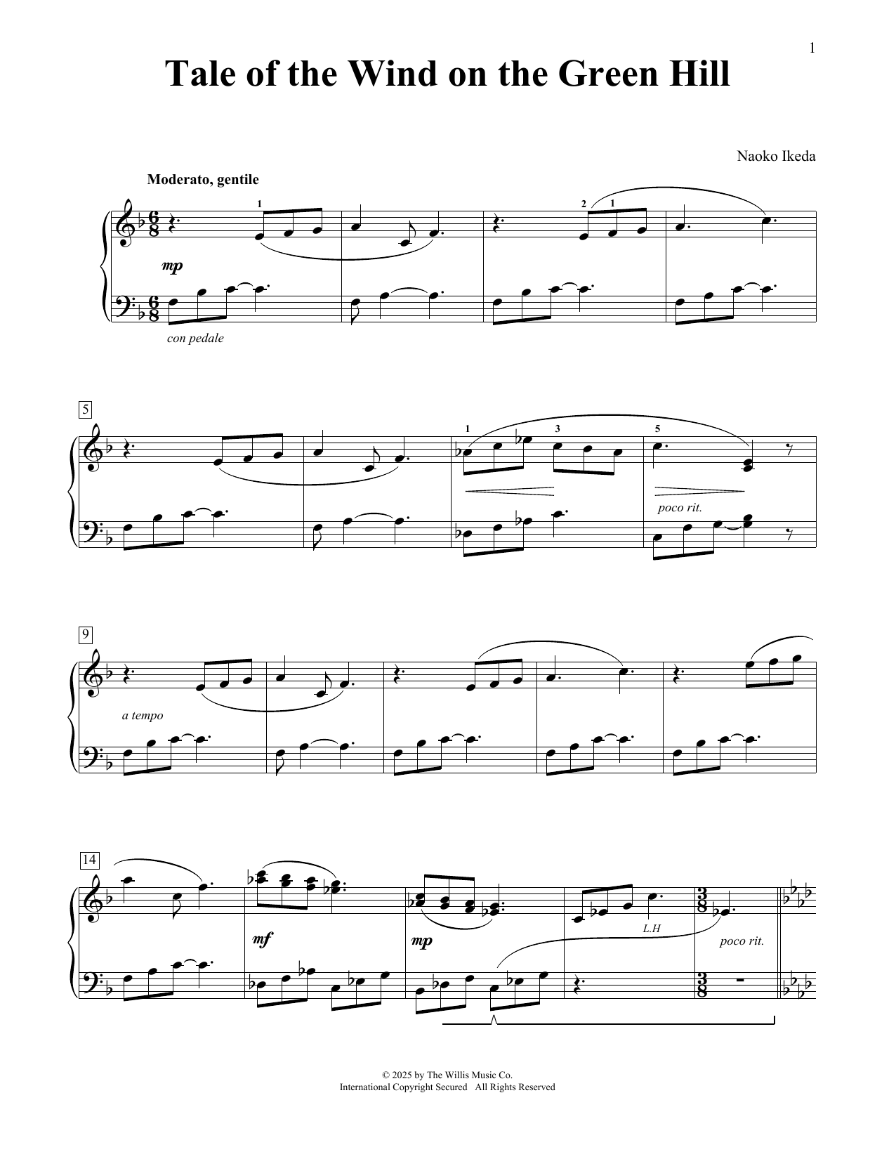 Naoko Ikeda Tale Of The Wind On The Green Hill sheet music notes and chords arranged for Educational Piano