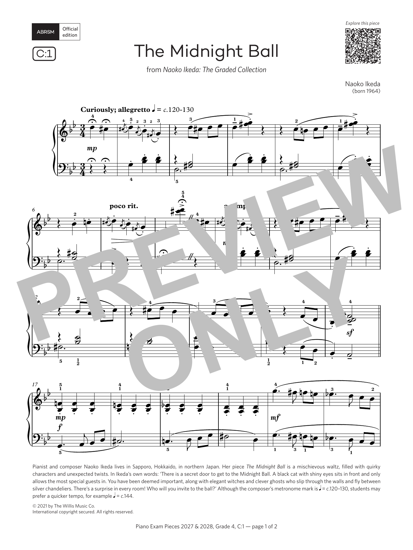 Naoko Ikeda The Midnight Ball (Grade 4, list C1, from the ABRSM Piano Syllabus 2027 & 2028) sheet music notes and chords arranged for Piano Solo