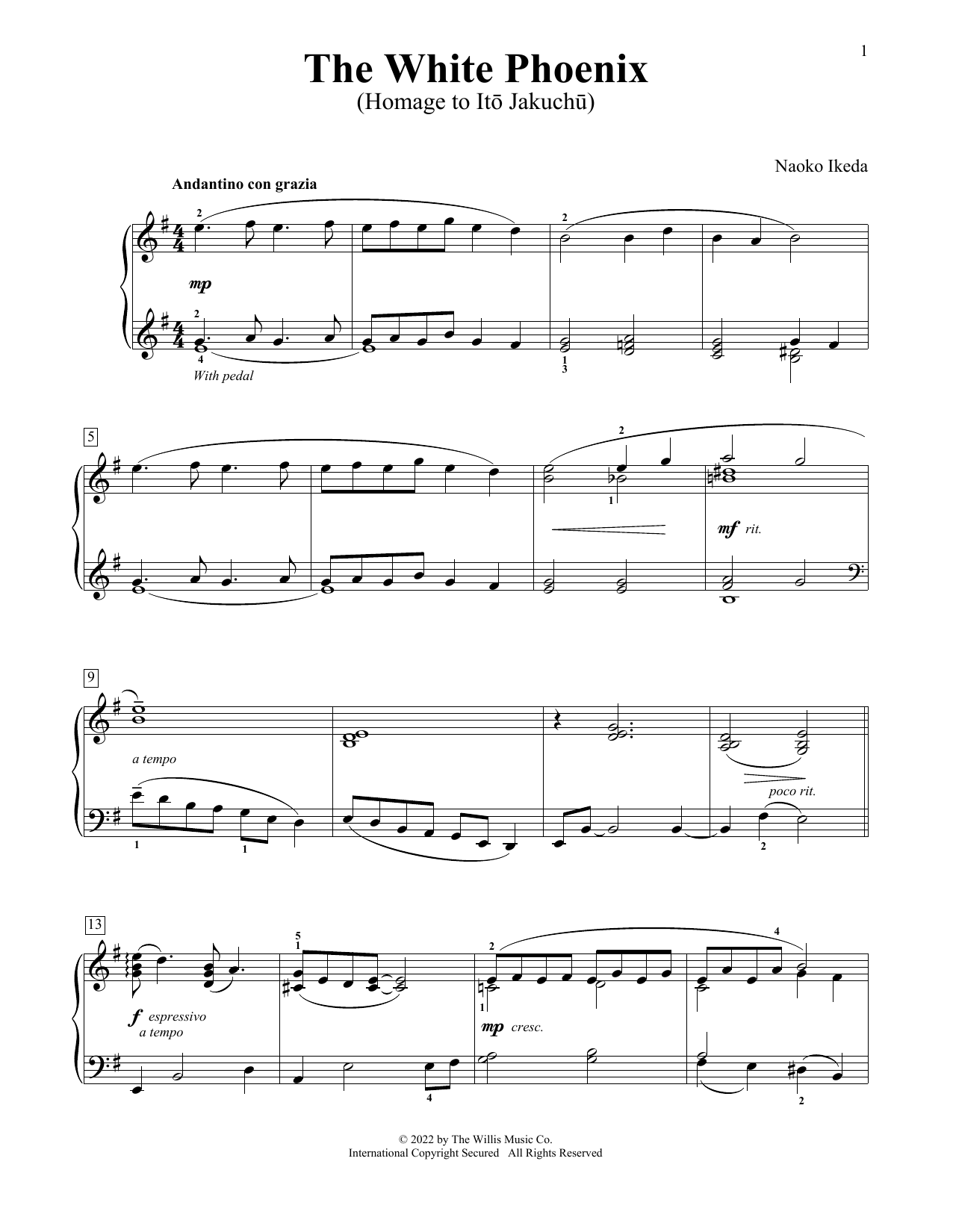 Naoko Ikeda The White Phoenix (Homage To Ito Jakuchu) sheet music notes and chords arranged for Educational Piano