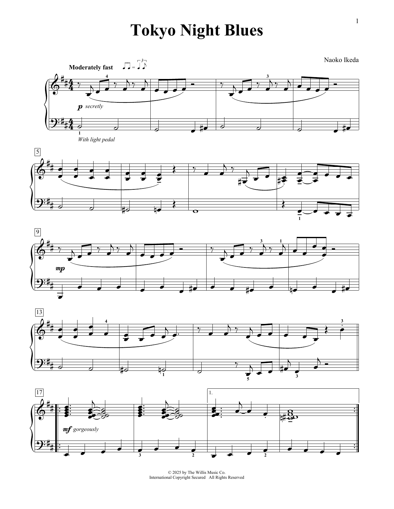 Naoko Ikeda Tokyo Night Blues sheet music notes and chords arranged for Educational Piano