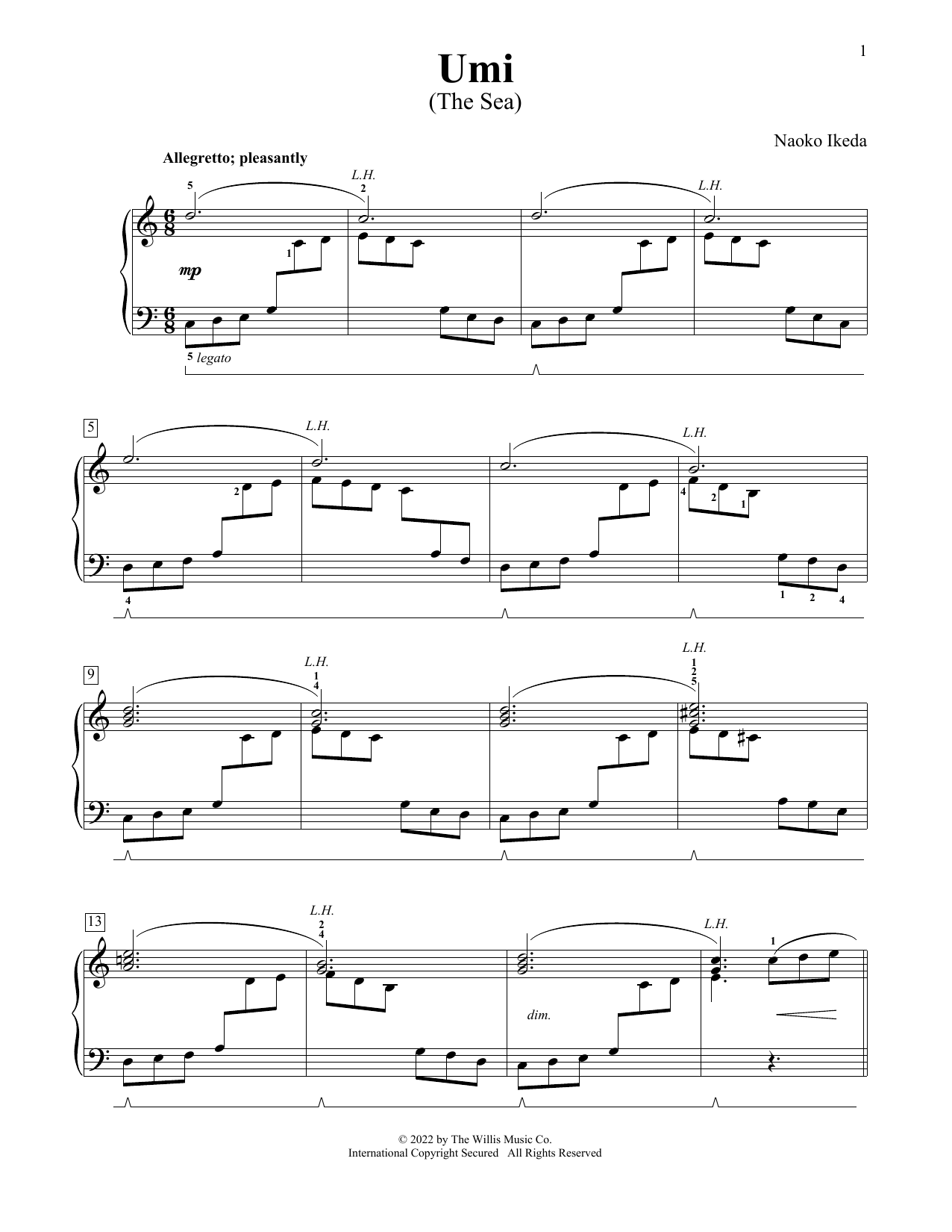 Naoko Ikeda Umi (The Sea) sheet music notes and chords arranged for Educational Piano