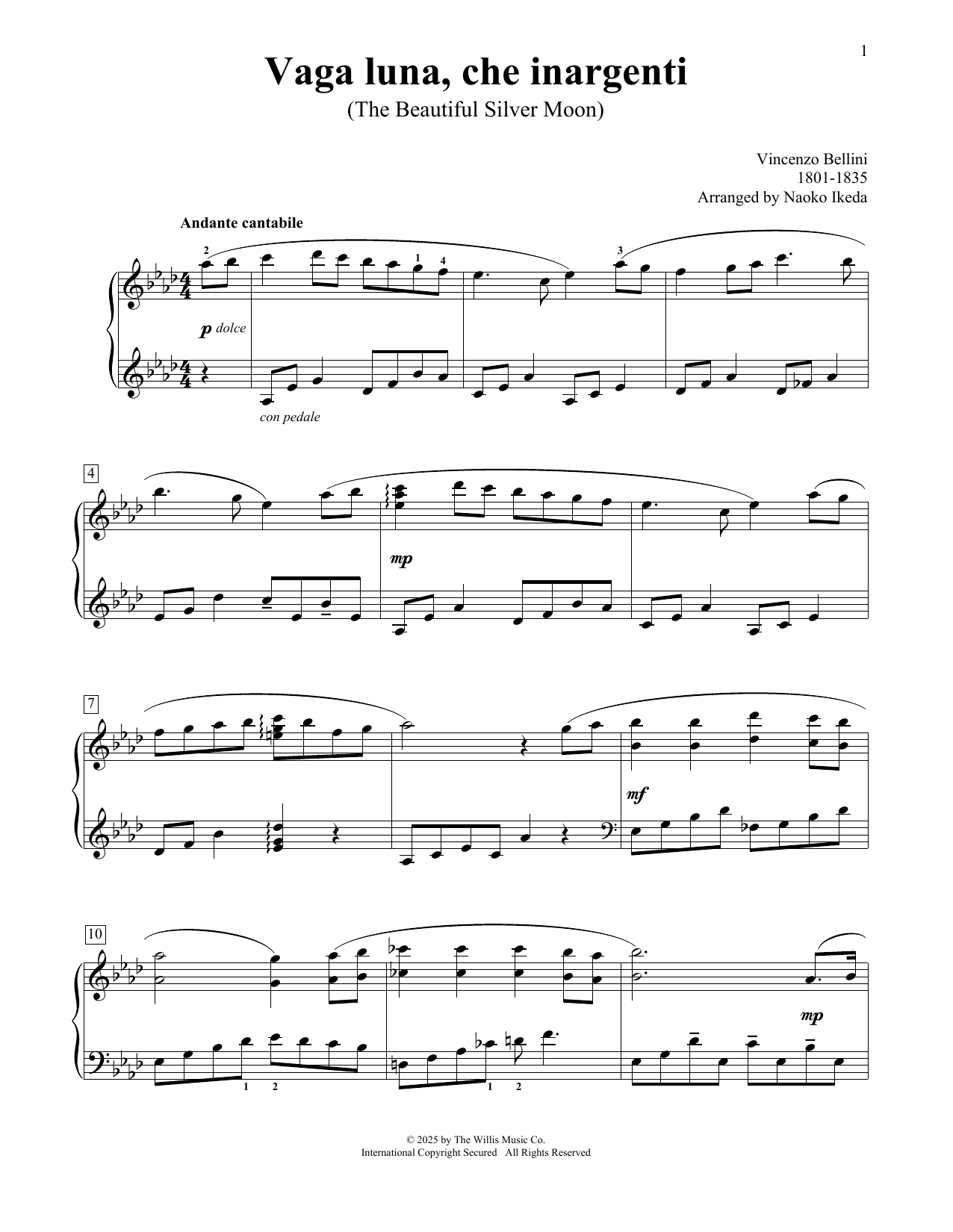 Naoko Ikeda Vaga Luna, Che Inargenti sheet music notes and chords arranged for Educational Piano