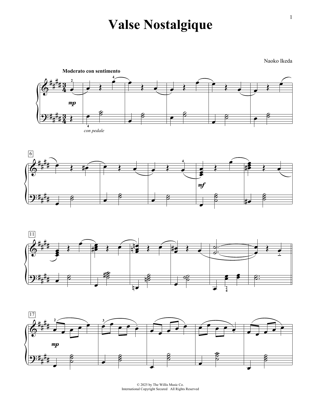 Naoko Ikeda Valse Nostalgique sheet music notes and chords arranged for Educational Piano