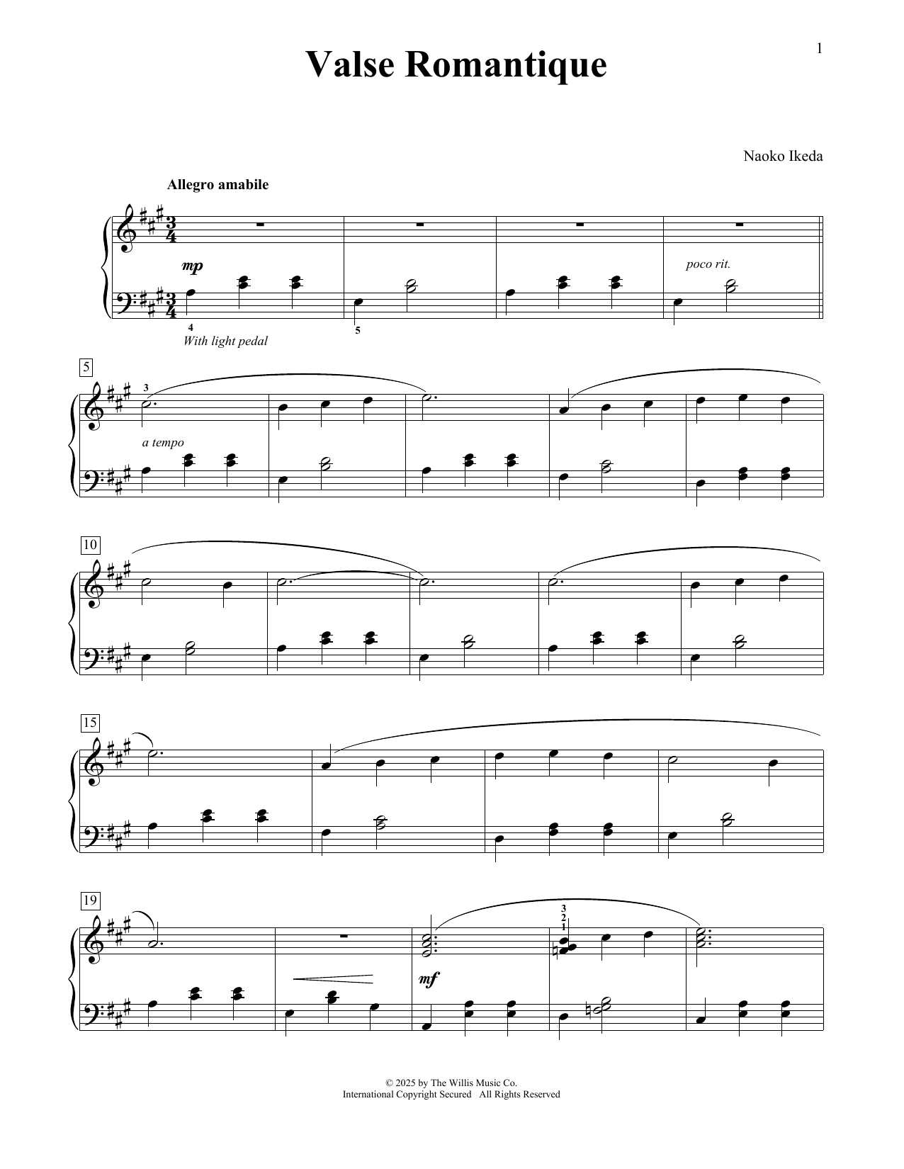 Naoko Ikeda Valse Romantique sheet music notes and chords arranged for Educational Piano