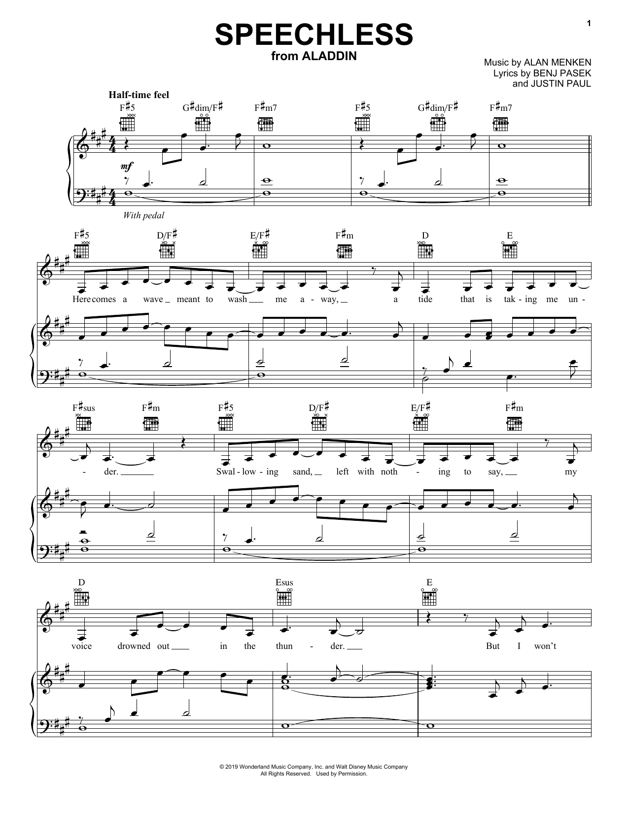 Naomi Scott Speechless (from Disney's Aladdin) sheet music notes and chords arranged for Piano, Vocal & Guitar Chords (Right-Hand Melody)