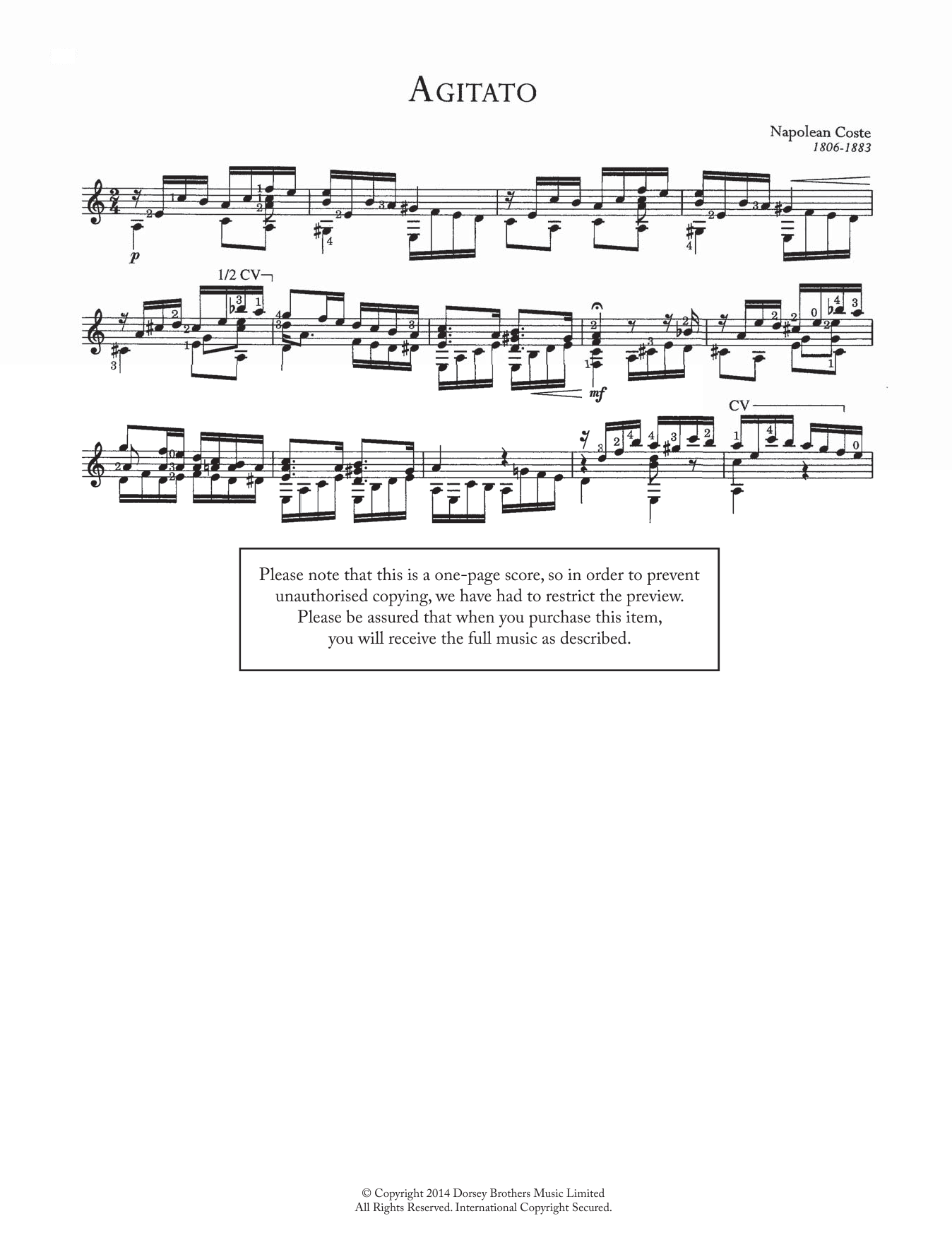 Napoleon Coste Agitato sheet music notes and chords arranged for Easy Guitar
