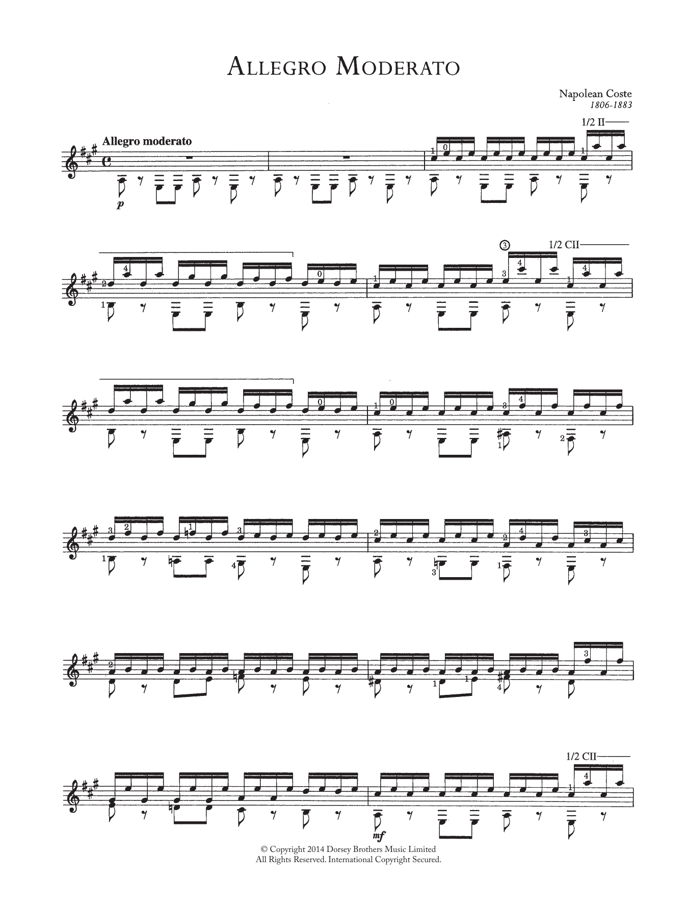 Napoleon Coste Allegro Moderato sheet music notes and chords arranged for Easy Guitar