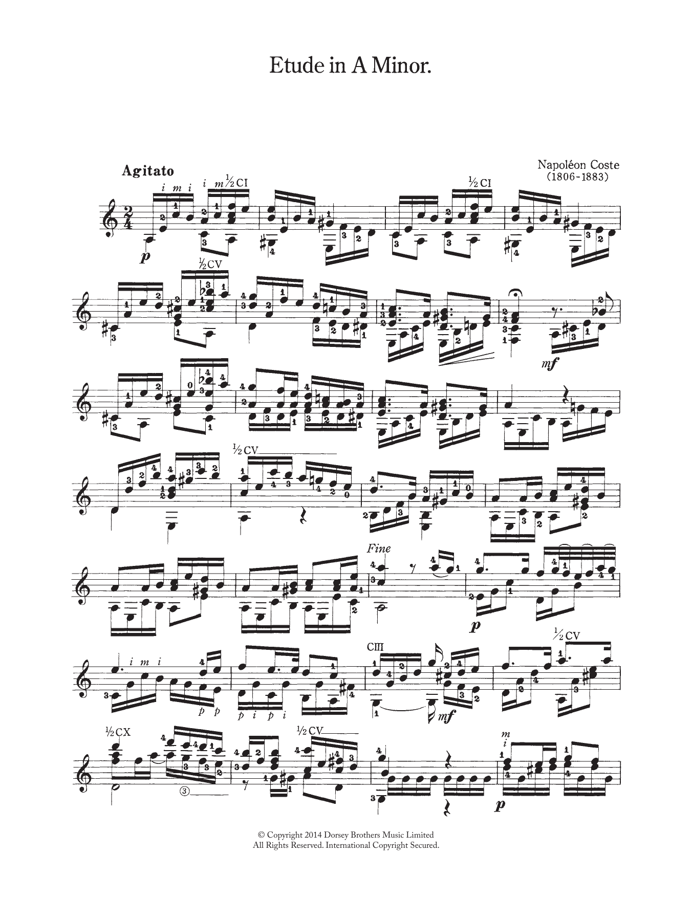 Napoleon Coste Etude In A Minor sheet music notes and chords arranged for Easy Guitar