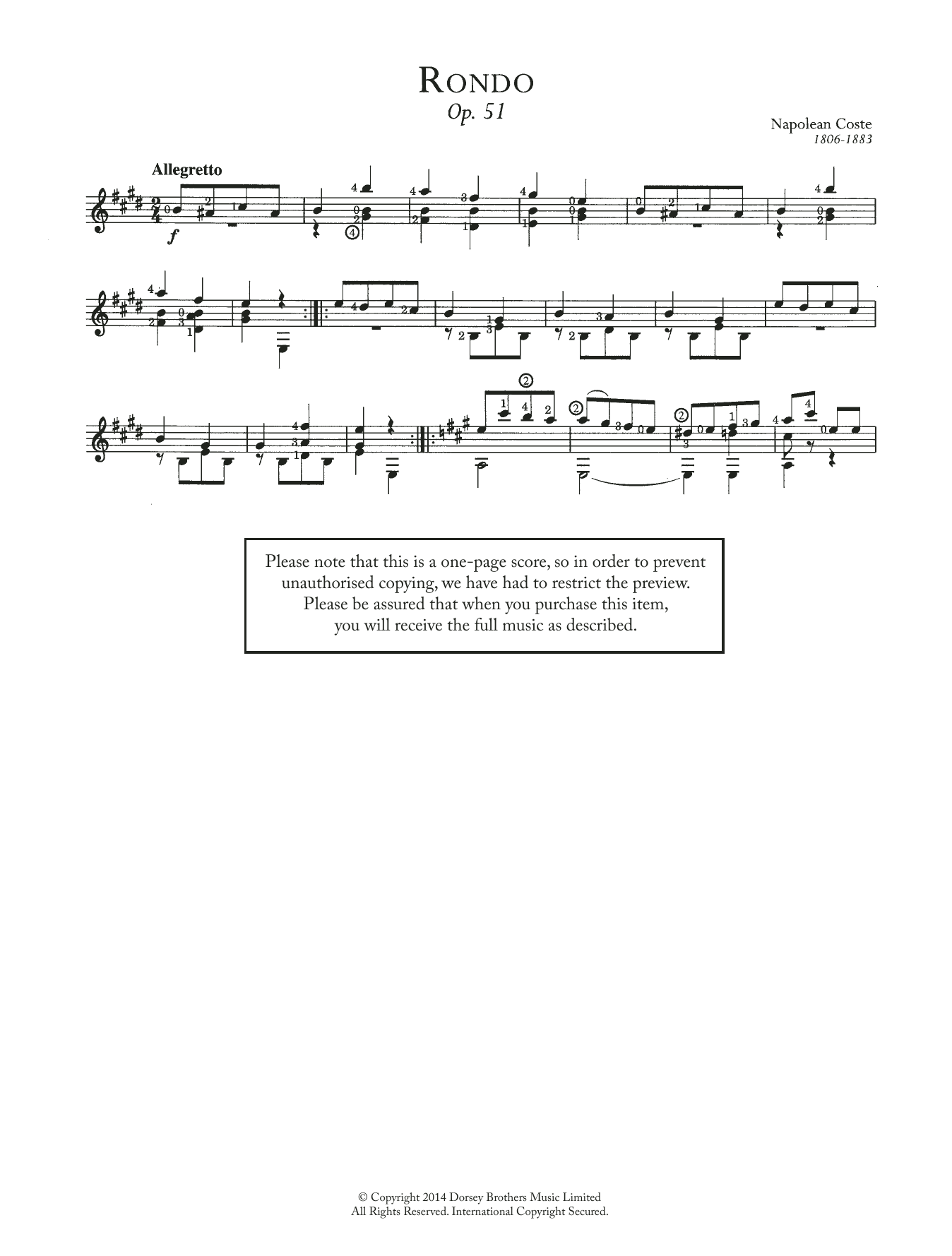 Napoleon Coste Rondo, Op.51 sheet music notes and chords arranged for Easy Guitar