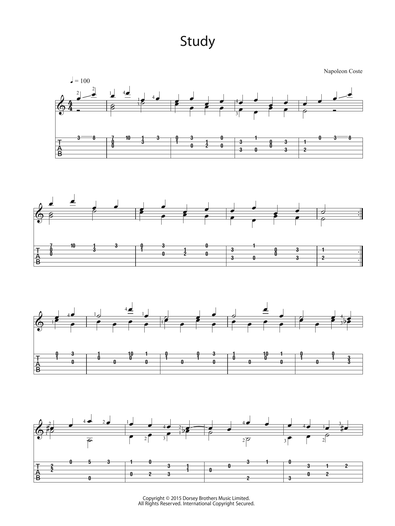 Napoleon Coste Study sheet music notes and chords arranged for Easy Guitar