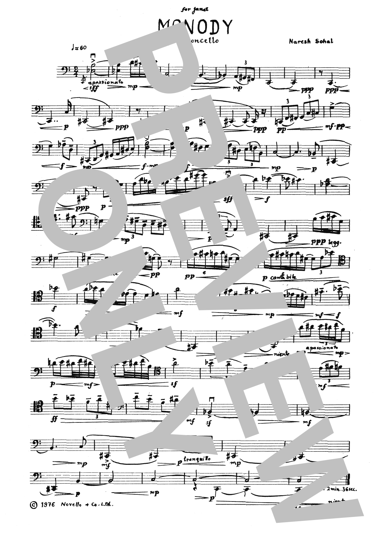 Naresh Sohal Monody sheet music notes and chords arranged for Cello Solo